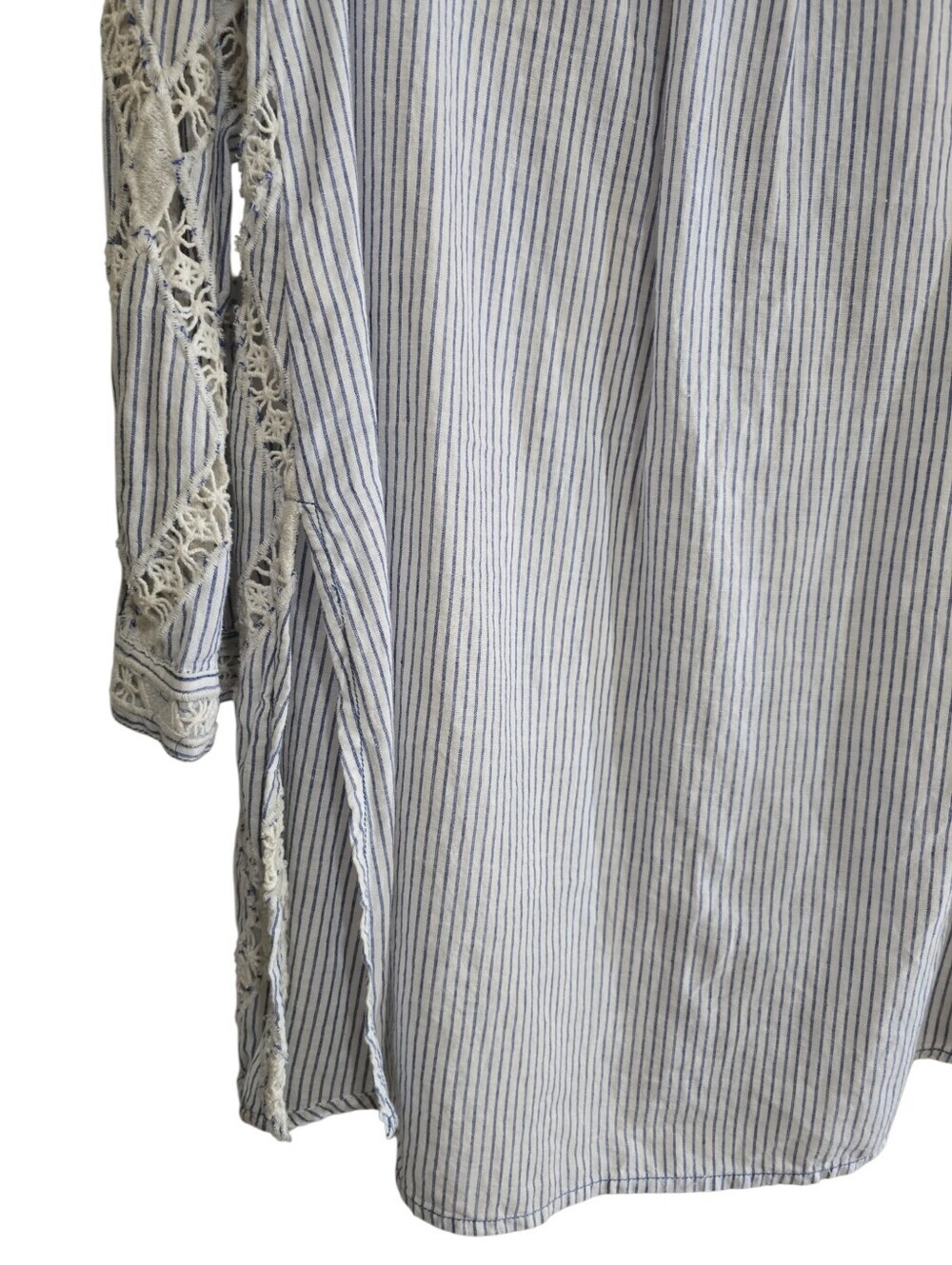 NWT Free People Maldives Stripes Top Ivory & Blue Combo XS Oversized Lace Insets - Picture 7 of 9